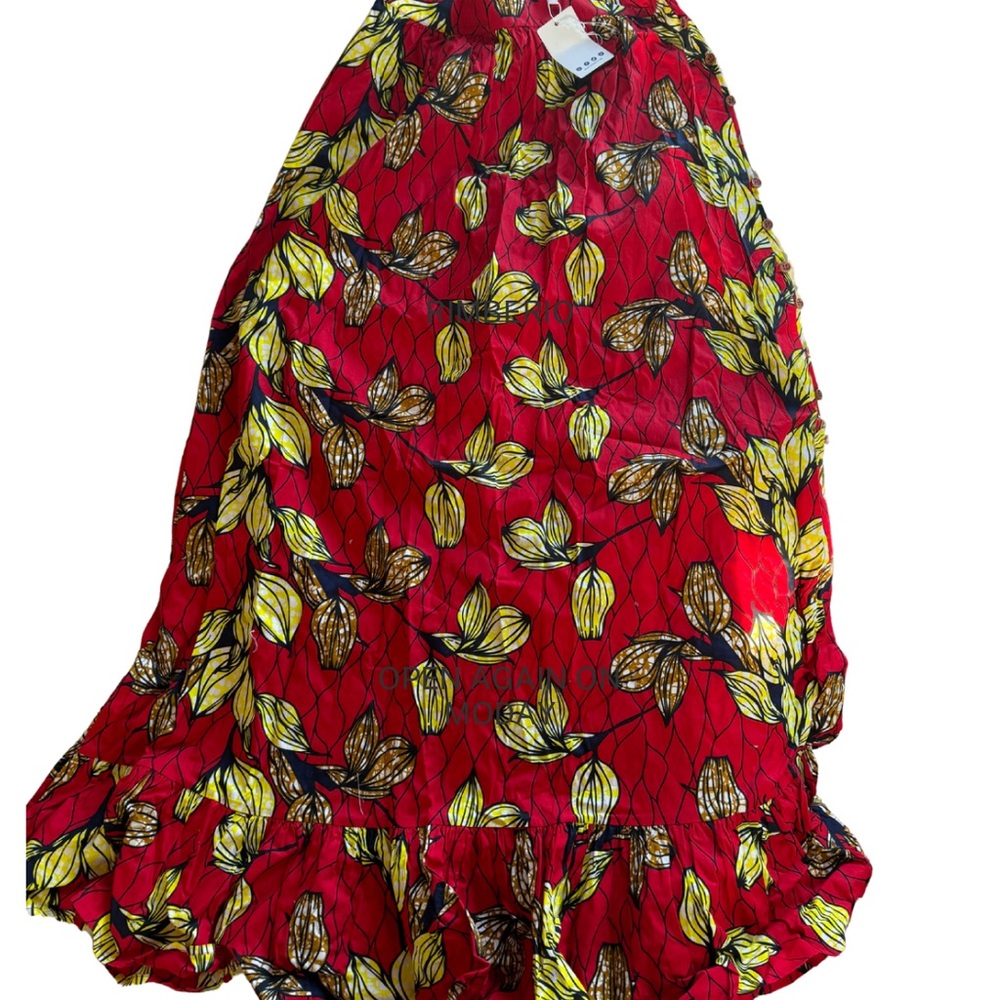 NWT Chen Burkett Women's Medium African Print Red MaxiSkirt